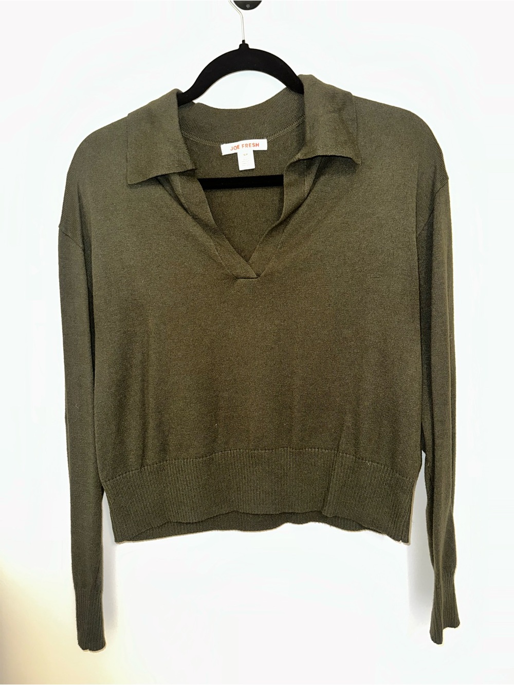 Joe Fresh Olive Collared V-Neck Pullover Sweater